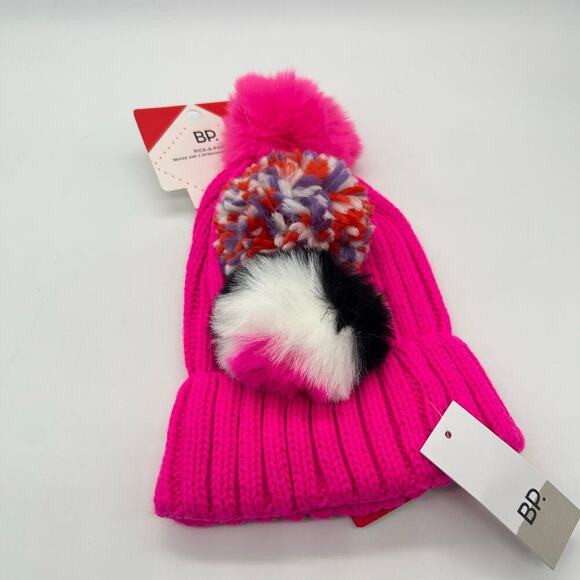 BP Nordstrom Beanie Women OS Pink Pick-A-Pom Beanie With 3 Interchangeable Poms - Picture 1 of 6
